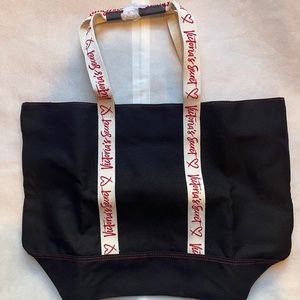 NEW‎ Victoria’s Secret Womens Black Beige Red Embroidered Large Canvas Tote Bag